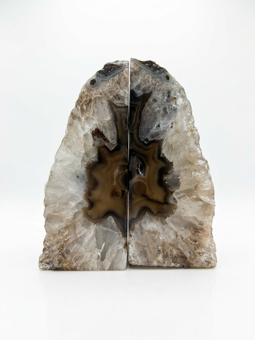 Piedra Agata Gris Claro En Par De 13x8x5 Decorativa