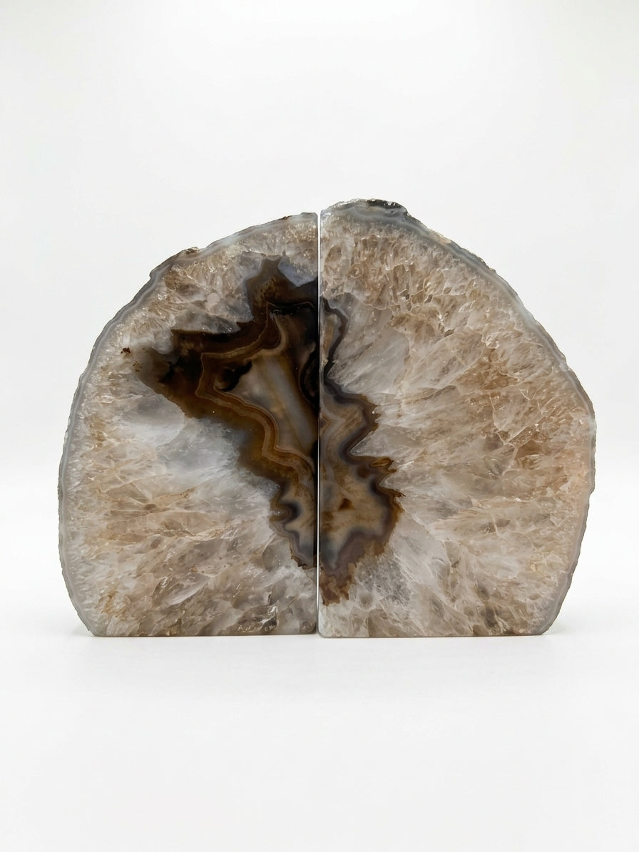 Piedra Agata Gris Claro En Par De 13x8x5 Decorativa