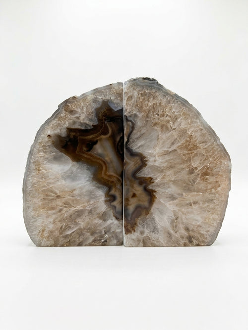 Piedra Agata Gris Claro En Par De 13x8x5 Decorativa